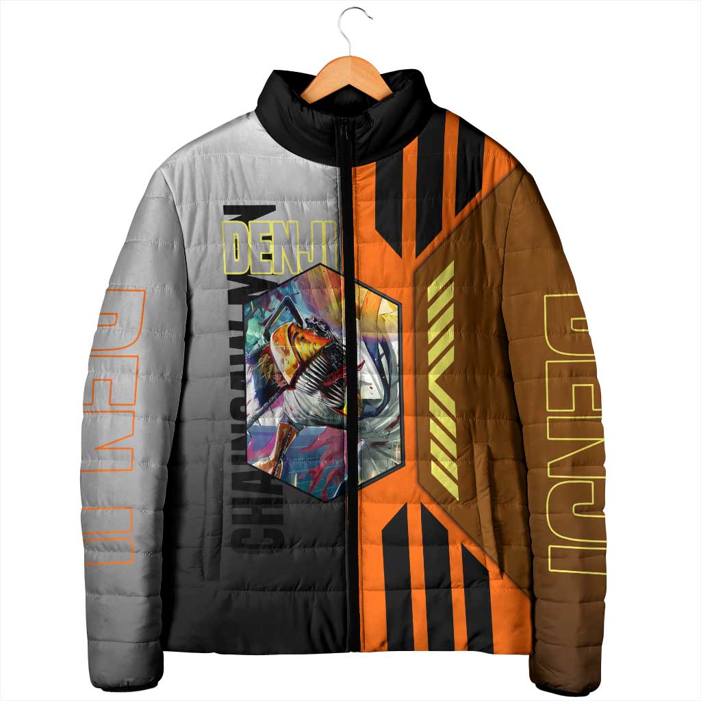 Denji from Chainsaw Man Padded Jacket with Energetic Posing and Chainsaw Demon Design - The Mazicc