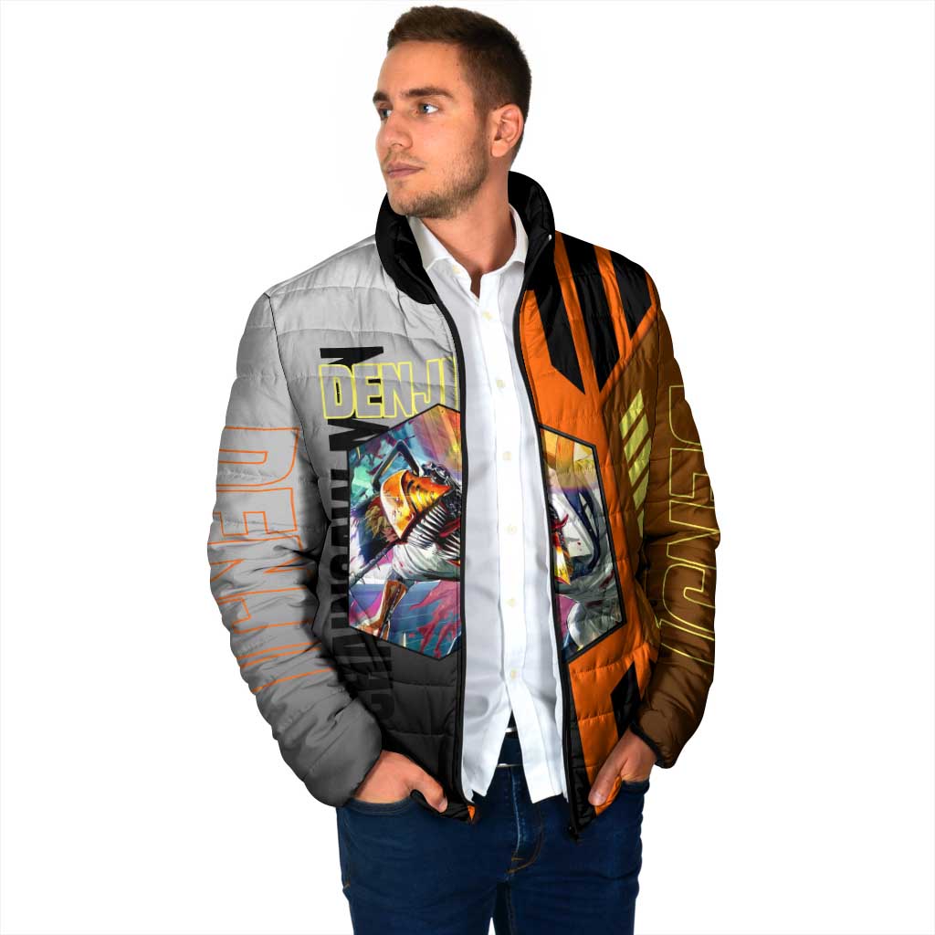 Denji from Chainsaw Man Padded Jacket with Energetic Posing and Chainsaw Demon Design - The Mazicc