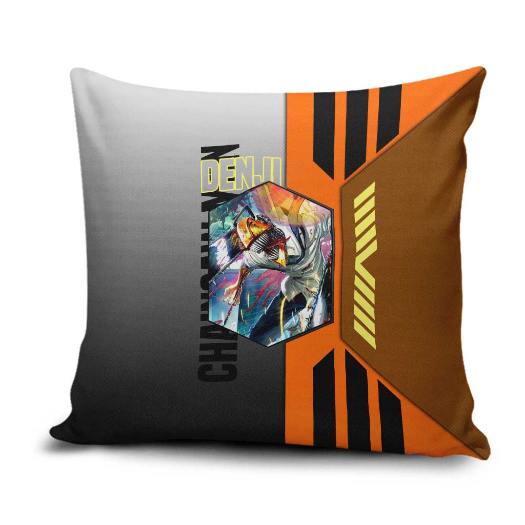 Denji from Chainsaw Man Pillow Cover with Energetic Posing and Chainsaw Demon Design - The Mazicc