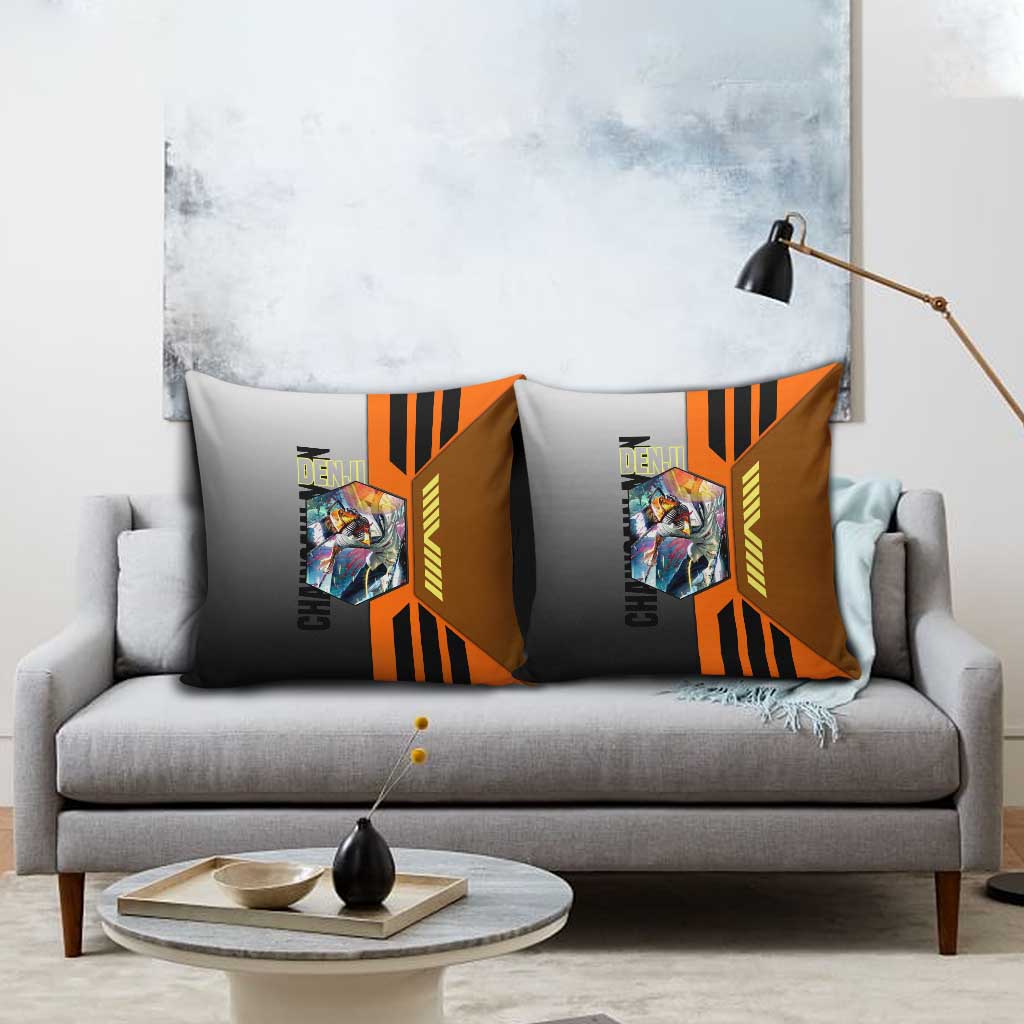 Denji from Chainsaw Man Pillow Cover with Energetic Posing and Chainsaw Demon Design - The Mazicc