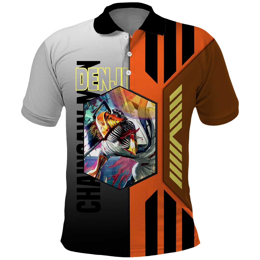 Denji from Chainsaw Man Polo Shirt with Energetic Posing and Chainsaw Demon Design - The Mazicc