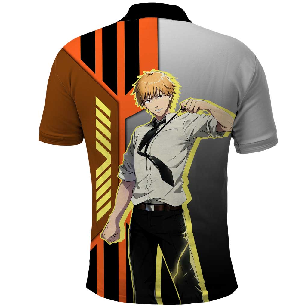 Denji from Chainsaw Man Polo Shirt with Energetic Posing and Chainsaw Demon Design - The Mazicc