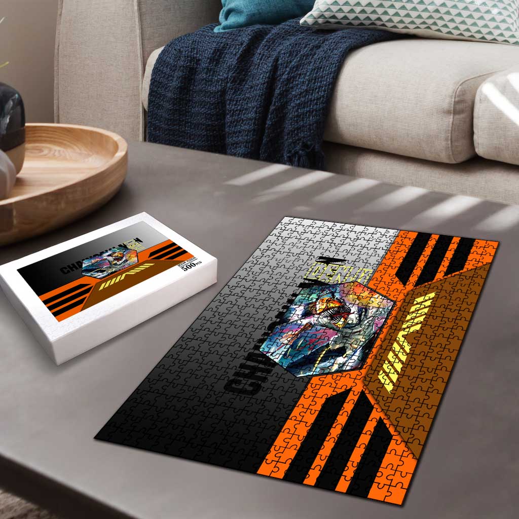 Denji from Chainsaw Man Puzzle with Energetic Posing and Chainsaw Demon Design - The Mazicc