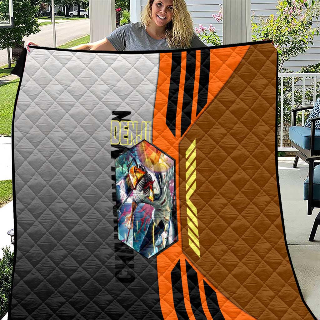 Denji from Chainsaw Man Quilt with Energetic Posing and Chainsaw Demon Design - The Mazicc