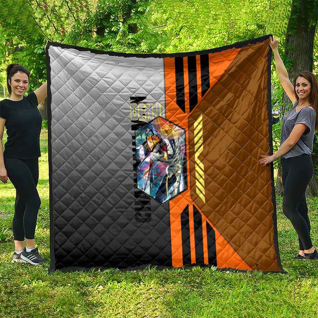 Denji from Chainsaw Man Quilt with Energetic Posing and Chainsaw Demon Design - The Mazicc