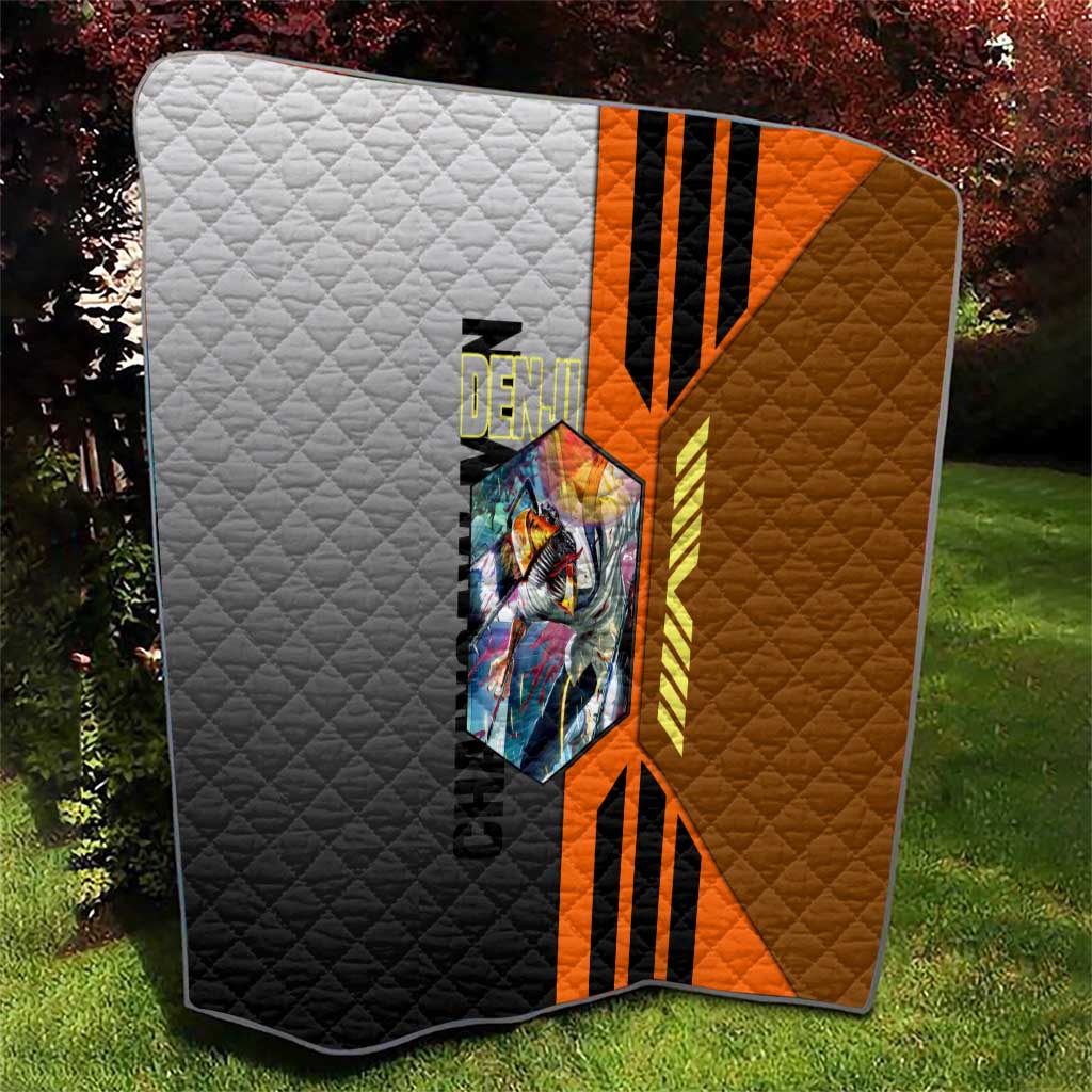 Denji from Chainsaw Man Quilt with Energetic Posing and Chainsaw Demon Design - The Mazicc