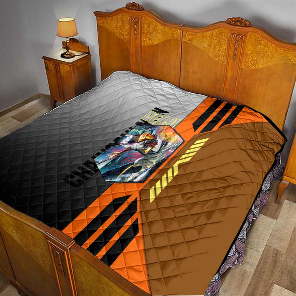 Denji from Chainsaw Man Quilt with Energetic Posing and Chainsaw Demon Design - The Mazicc