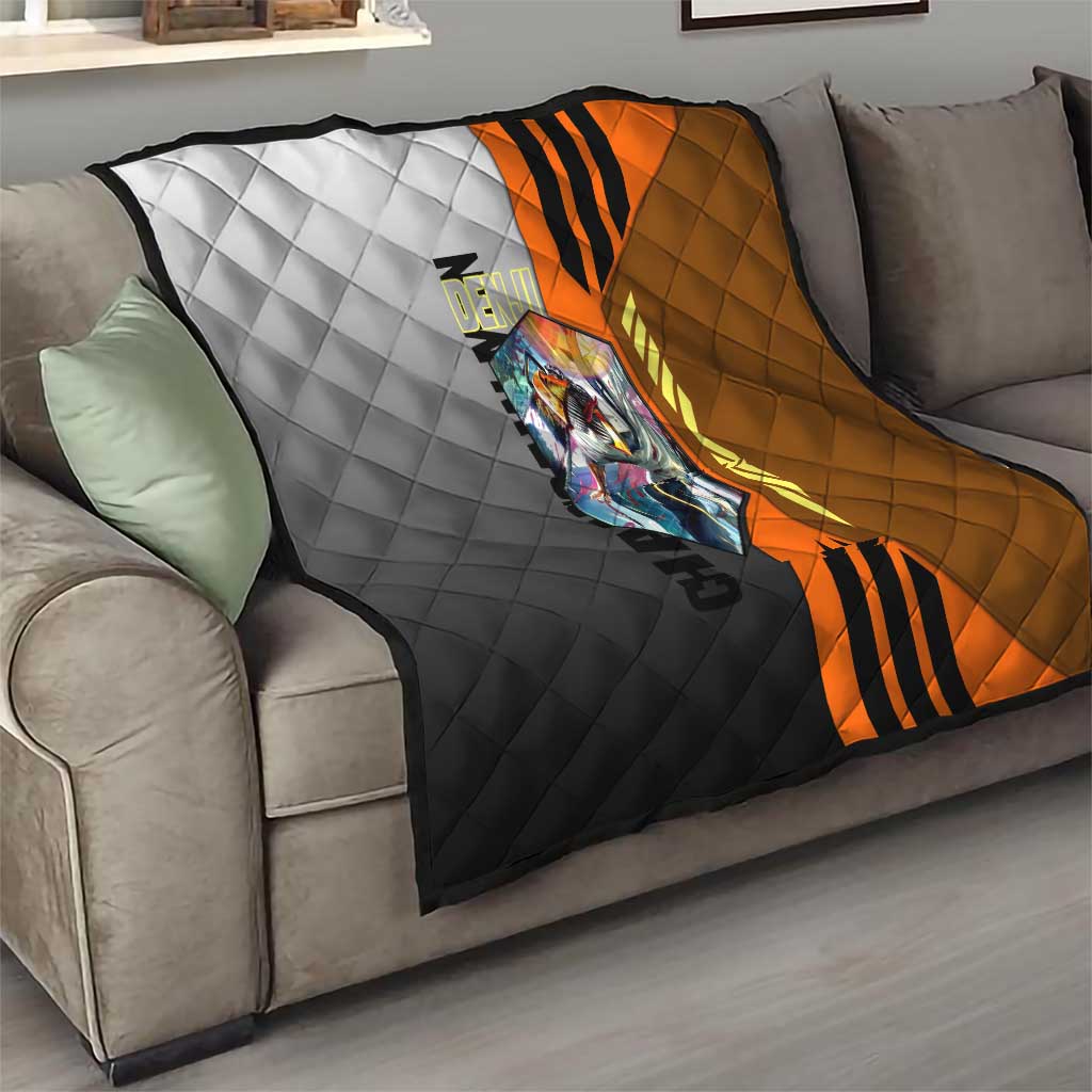 Denji from Chainsaw Man Quilt with Energetic Posing and Chainsaw Demon Design - The Mazicc