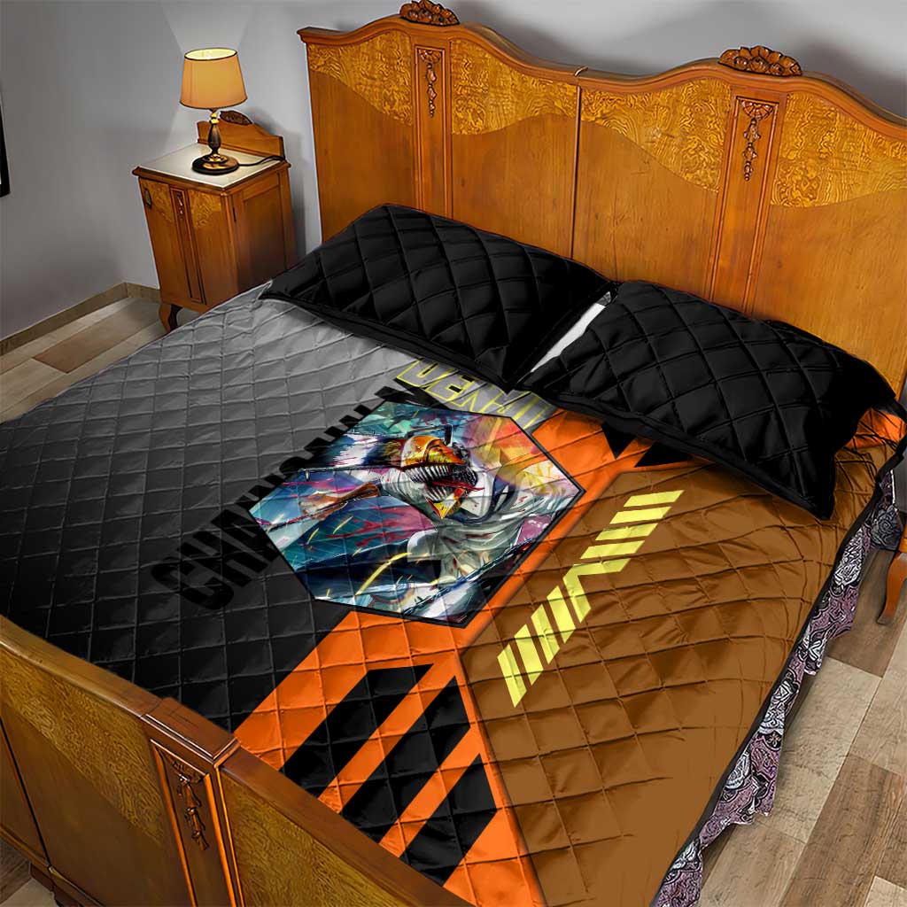 Denji from Chainsaw Man Quilt Bed Set with Energetic Posing and Chainsaw Demon Design - The Mazicc