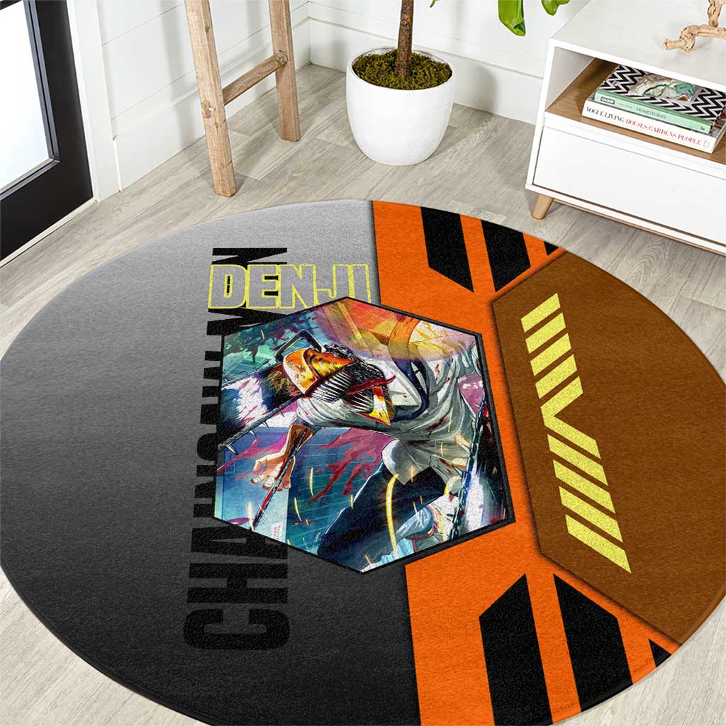 Denji from Chainsaw Man Round Carpet with Energetic Posing and Chainsaw Demon Design - The Mazicc