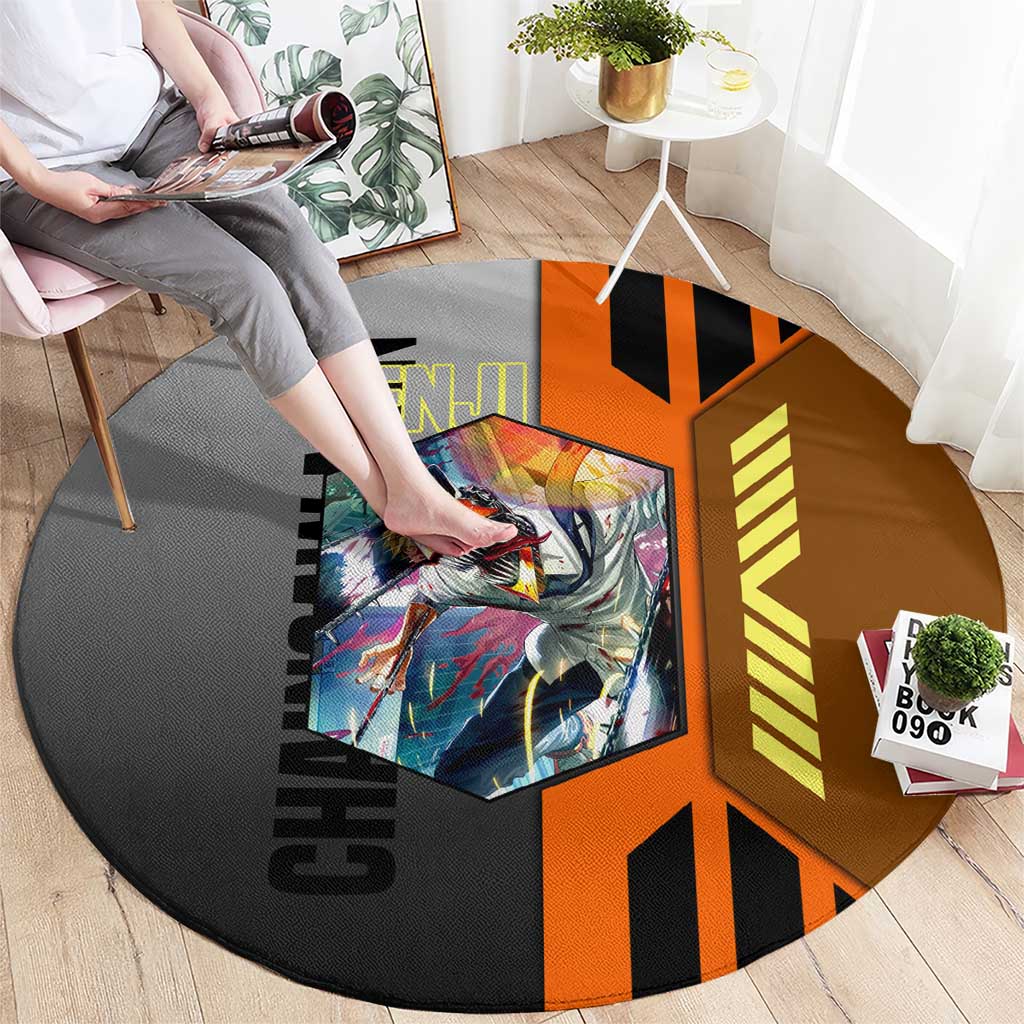 Denji from Chainsaw Man Round Carpet with Energetic Posing and Chainsaw Demon Design - The Mazicc