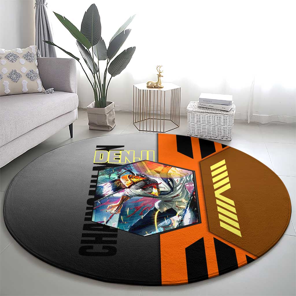 Denji from Chainsaw Man Round Carpet with Energetic Posing and Chainsaw Demon Design - The Mazicc