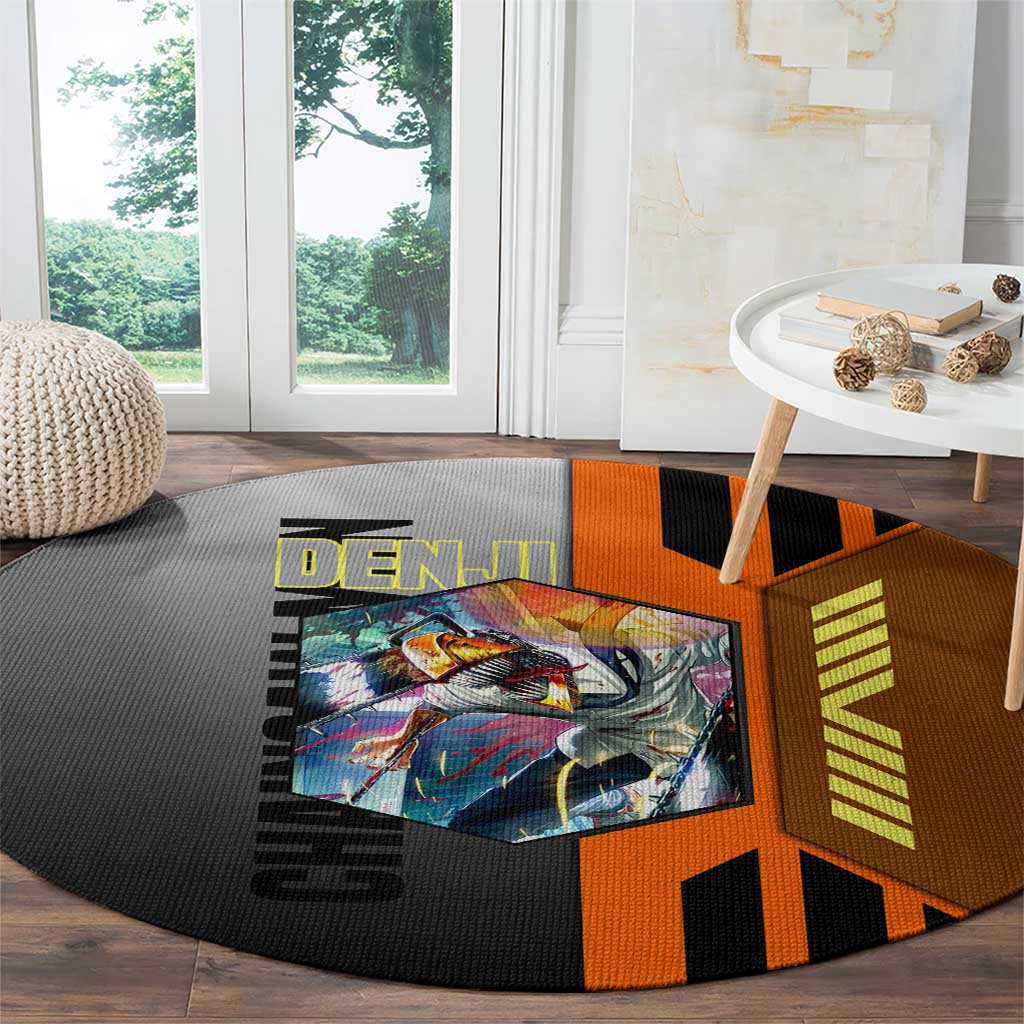 Denji from Chainsaw Man Round Carpet with Energetic Posing and Chainsaw Demon Design - The Mazicc
