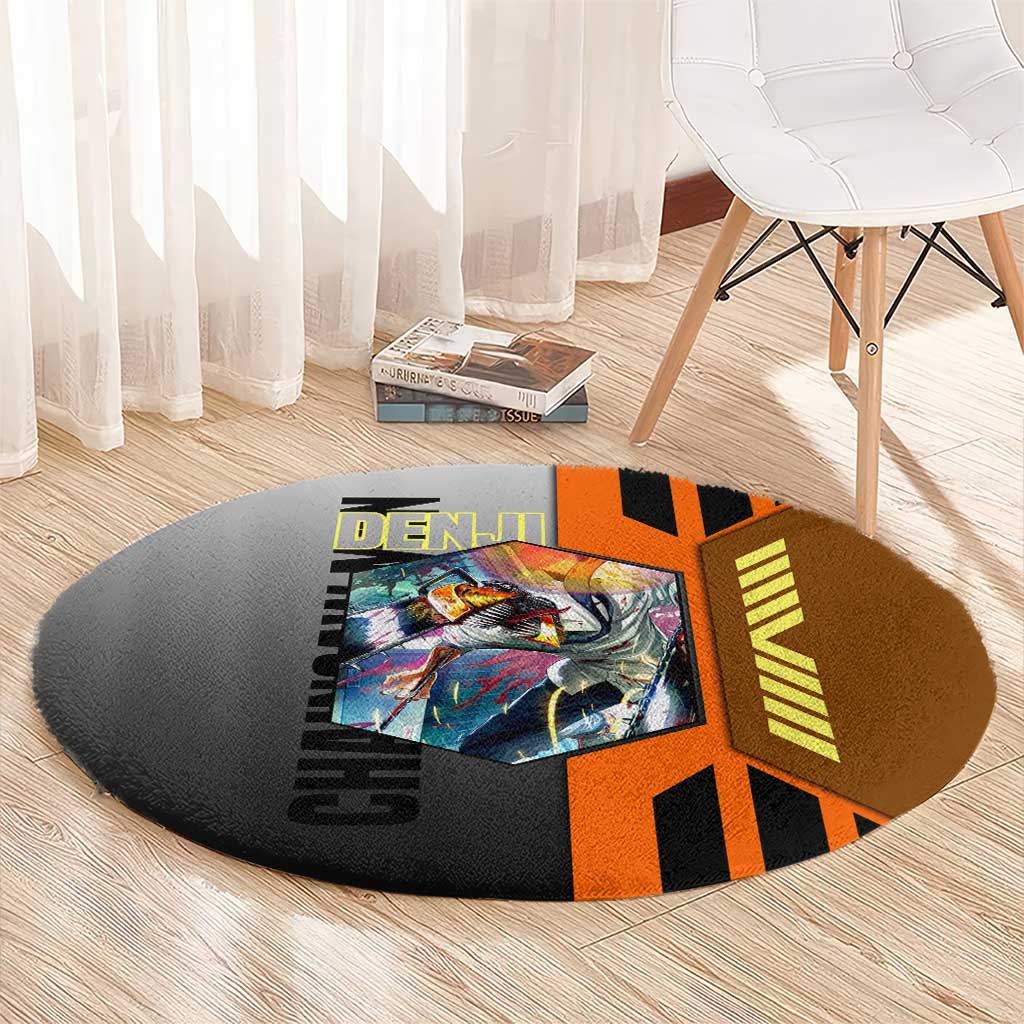 Denji from Chainsaw Man Round Carpet with Energetic Posing and Chainsaw Demon Design - The Mazicc
