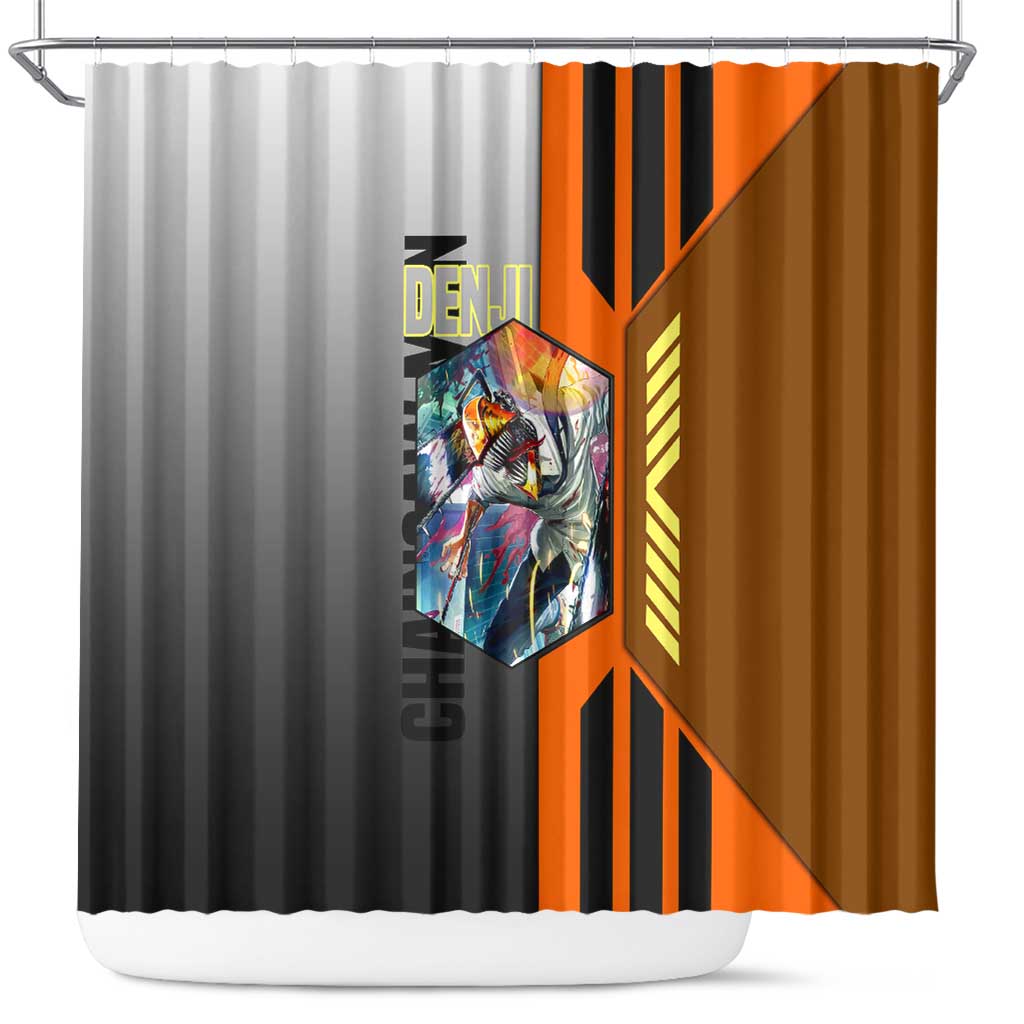 Denji from Chainsaw Man Shower Curtain with Energetic Posing and Chainsaw Demon Design - The Mazicc
