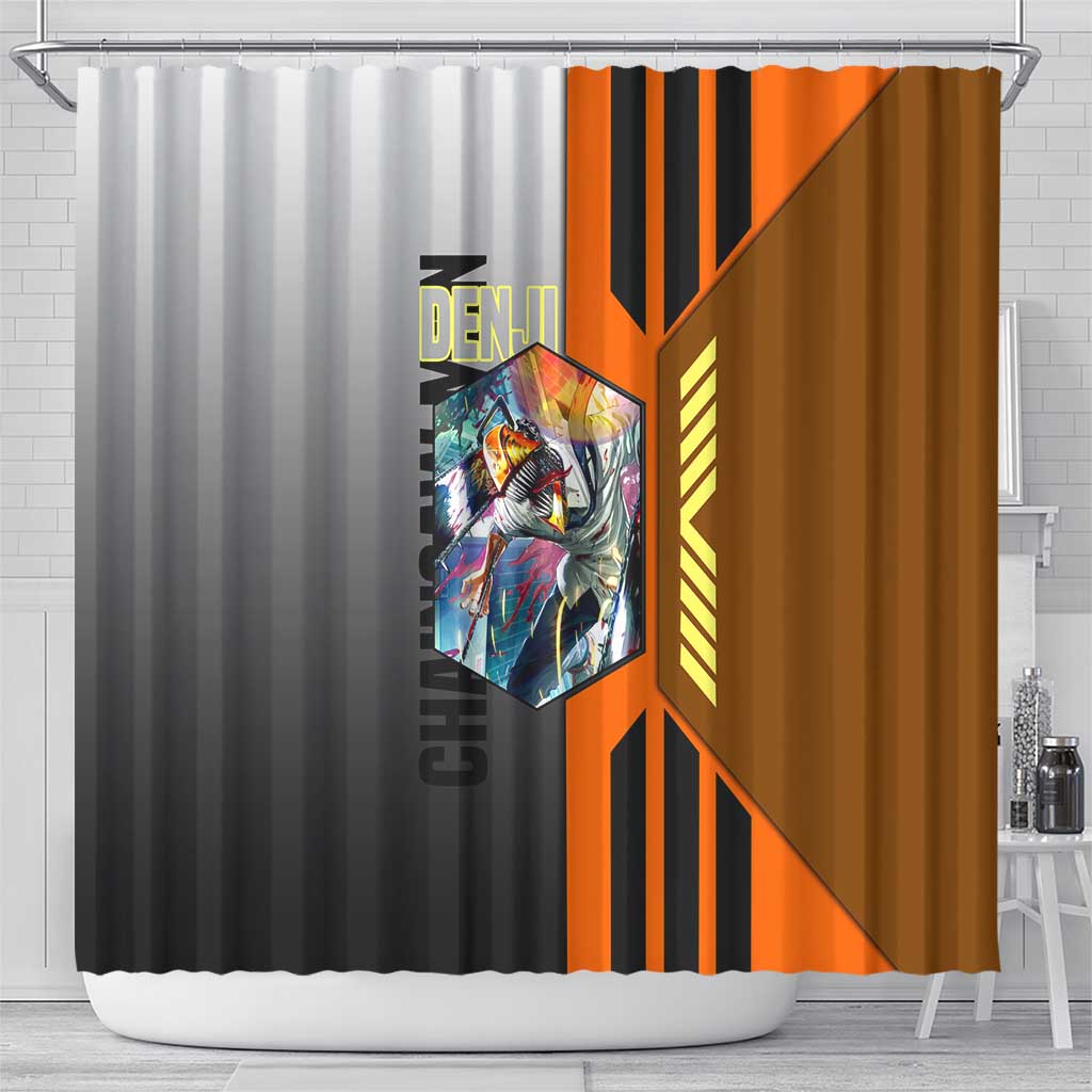 Denji from Chainsaw Man Shower Curtain with Energetic Posing and Chainsaw Demon Design - The Mazicc