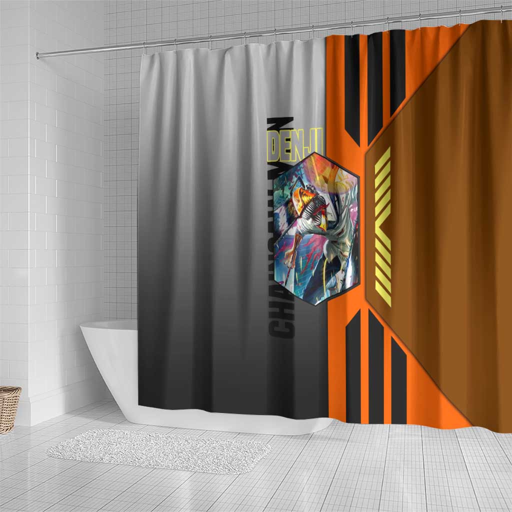 Denji from Chainsaw Man Shower Curtain with Energetic Posing and Chainsaw Demon Design - The Mazicc