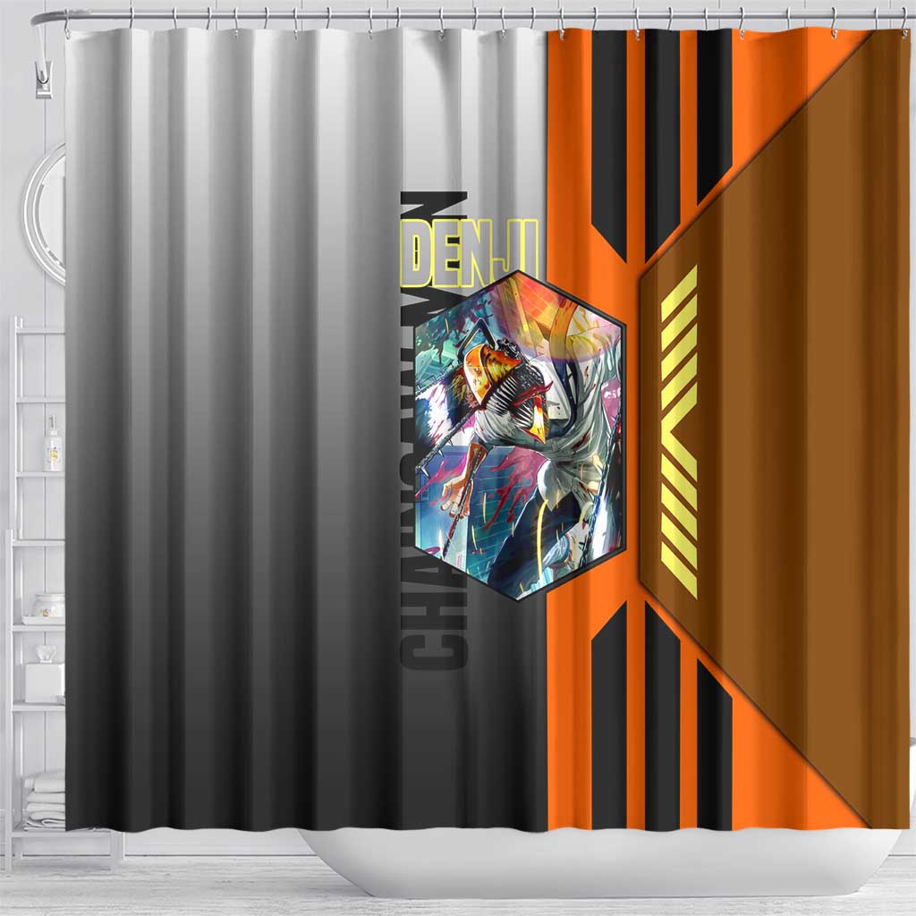 Denji from Chainsaw Man Shower Curtain with Energetic Posing and Chainsaw Demon Design - The Mazicc