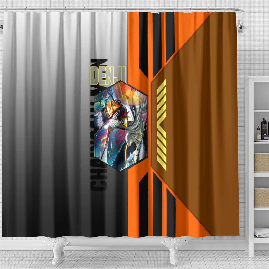 Denji from Chainsaw Man Shower Curtain with Energetic Posing and Chainsaw Demon Design - The Mazicc