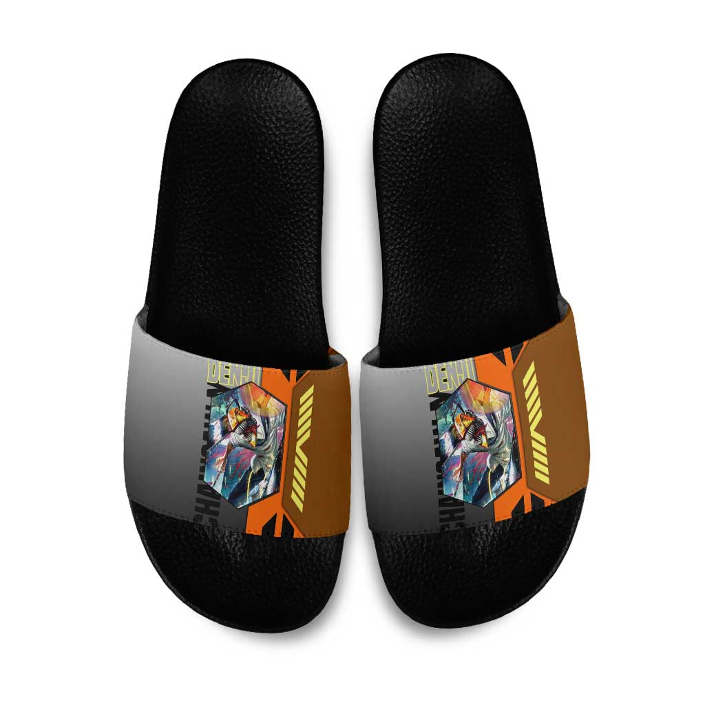 Denji from Chainsaw Man Slide Sandals with Energetic Posing and Chainsaw Demon Design - The Mazicc