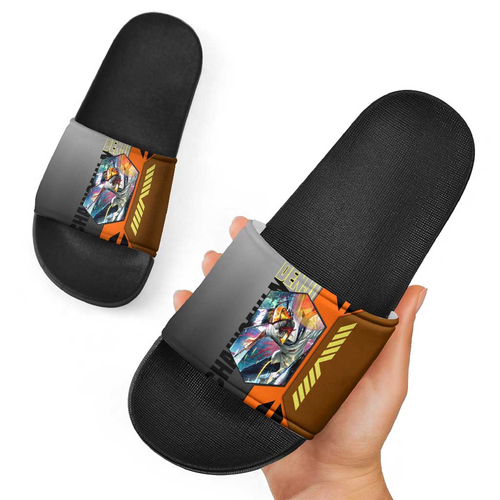 Denji from Chainsaw Man Slide Sandals with Energetic Posing and Chainsaw Demon Design - The Mazicc