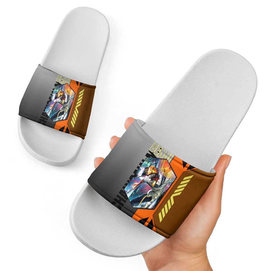 Denji from Chainsaw Man Slide Sandals with Energetic Posing and Chainsaw Demon Design - The Mazicc