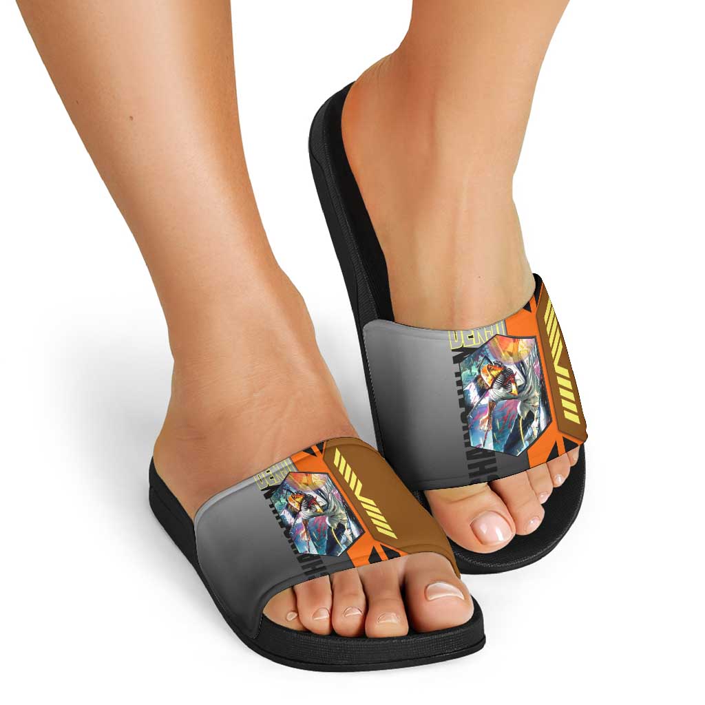 Denji from Chainsaw Man Slide Sandals with Energetic Posing and Chainsaw Demon Design - The Mazicc