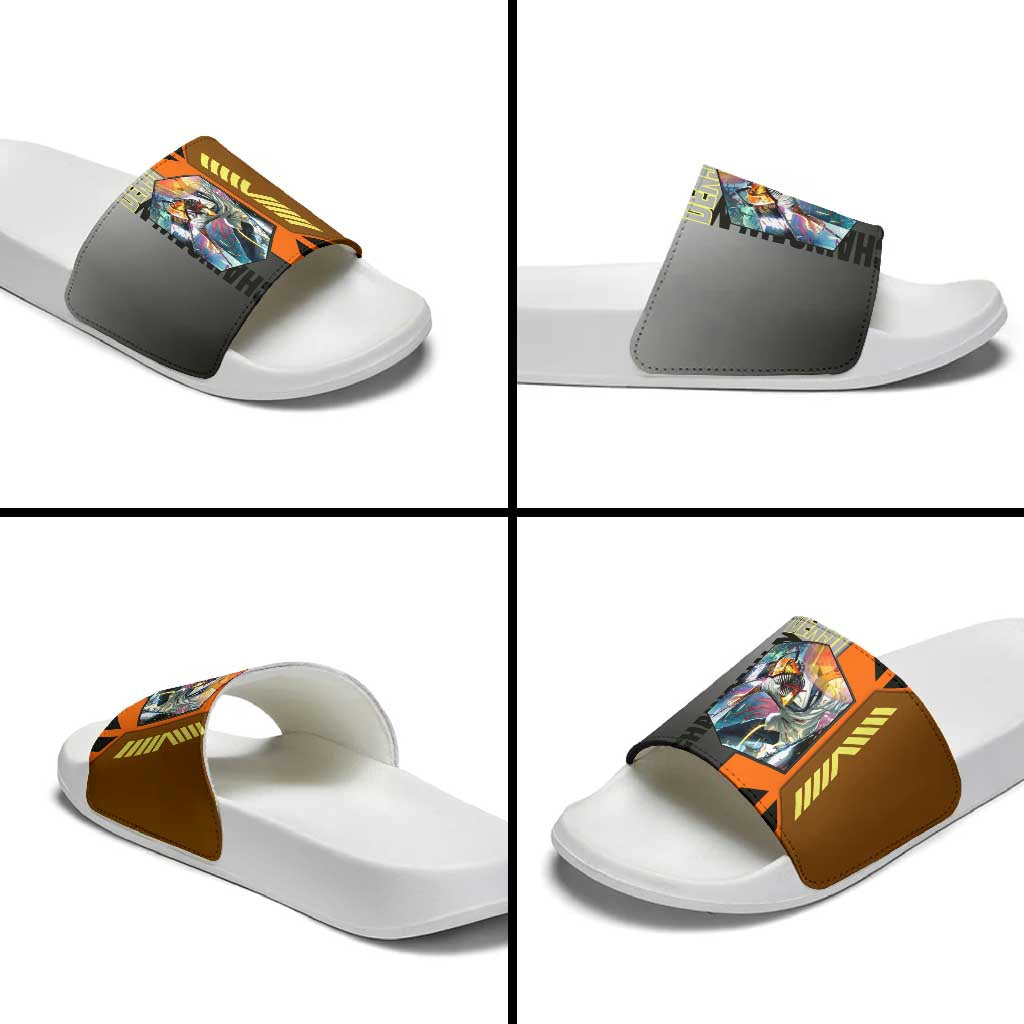 Denji from Chainsaw Man Slide Sandals with Energetic Posing and Chainsaw Demon Design - The Mazicc