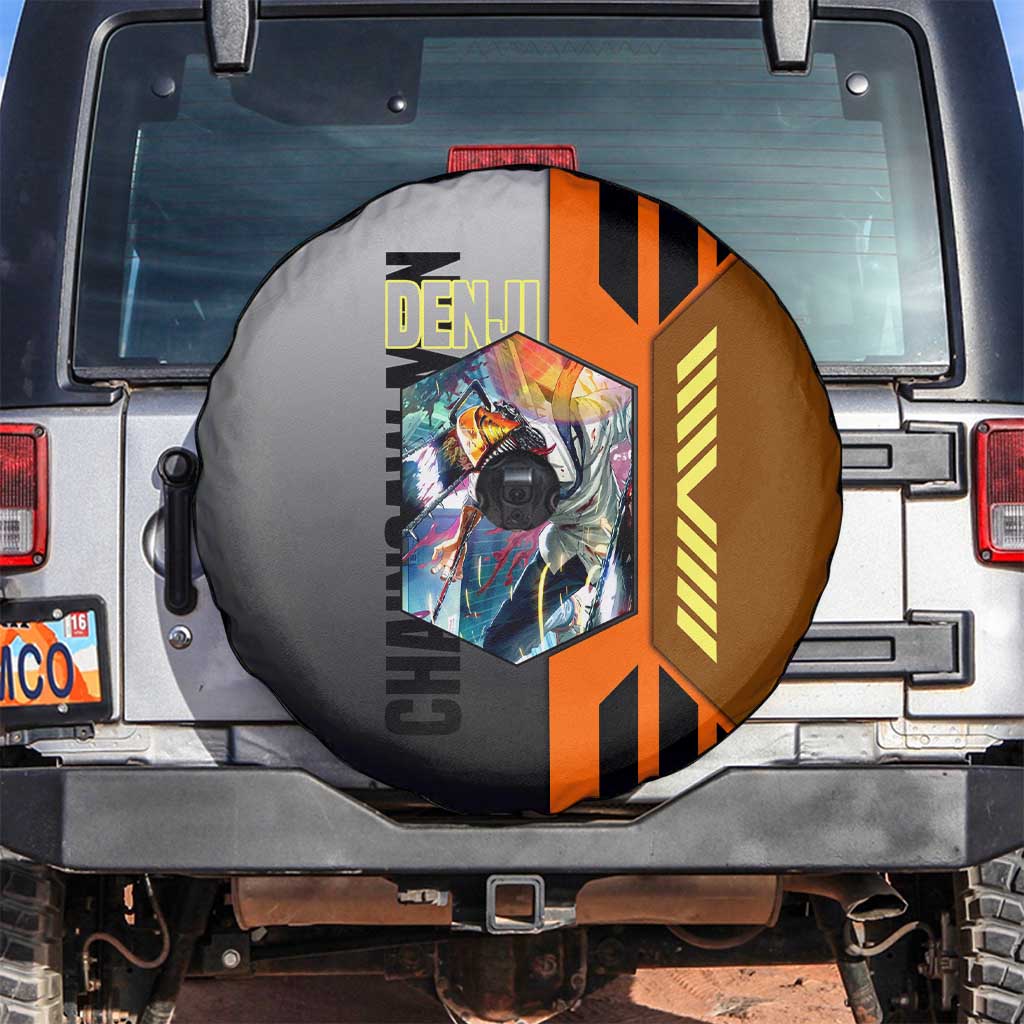 Denji from Chainsaw Man Spare Tire Cover with Energetic Posing and Chainsaw Demon Design - The Mazicc