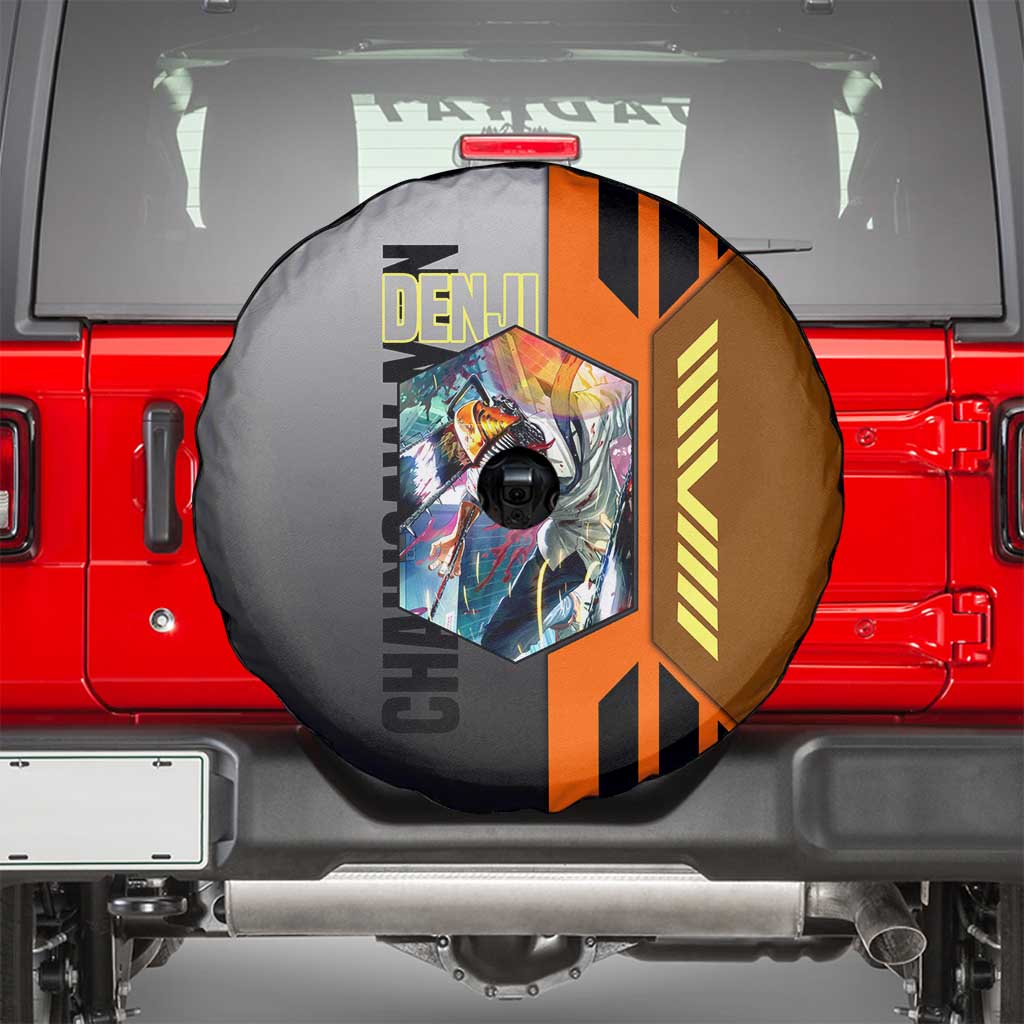 Denji from Chainsaw Man Spare Tire Cover with Energetic Posing and Chainsaw Demon Design - The Mazicc