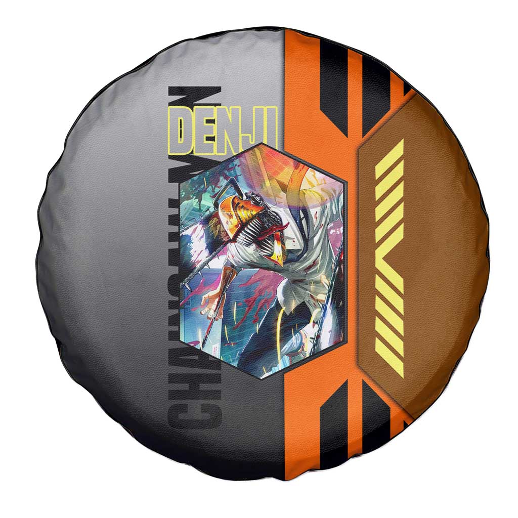 Denji from Chainsaw Man Spare Tire Cover with Energetic Posing and Chainsaw Demon Design - The Mazicc