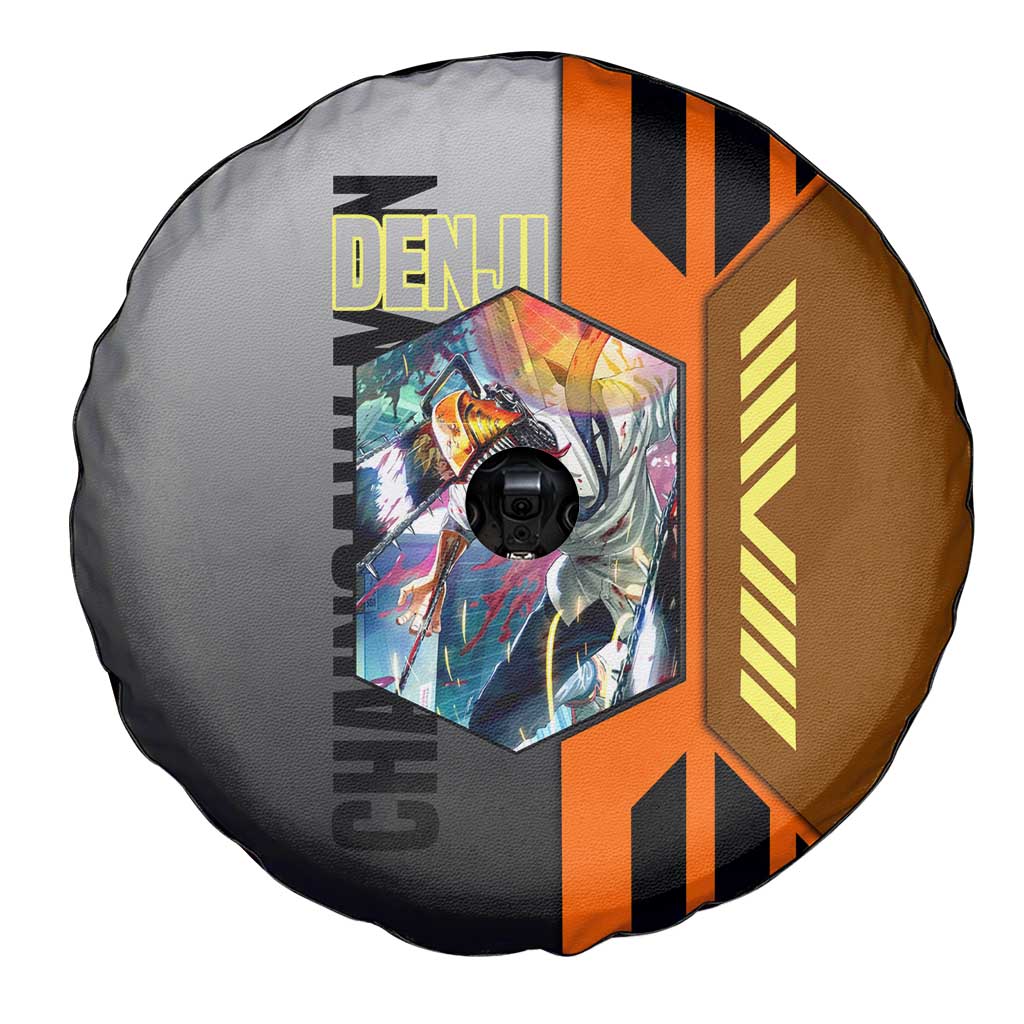 Denji from Chainsaw Man Spare Tire Cover with Energetic Posing and Chainsaw Demon Design - The Mazicc