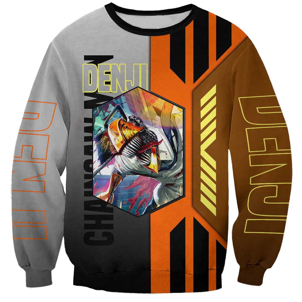 Denji from Chainsaw Man Sweatshirt with Energetic Posing and Chainsaw Demon Design - The Mazicc
