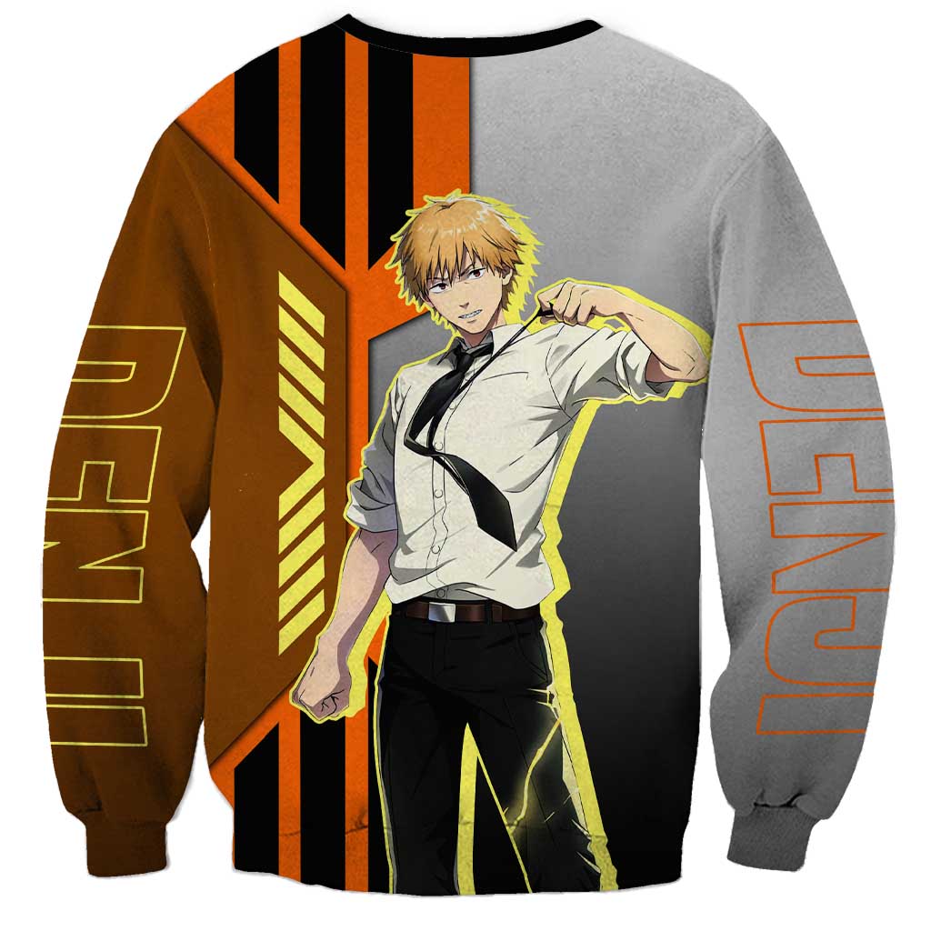 Denji from Chainsaw Man Sweatshirt with Energetic Posing and Chainsaw Demon Design - The Mazicc