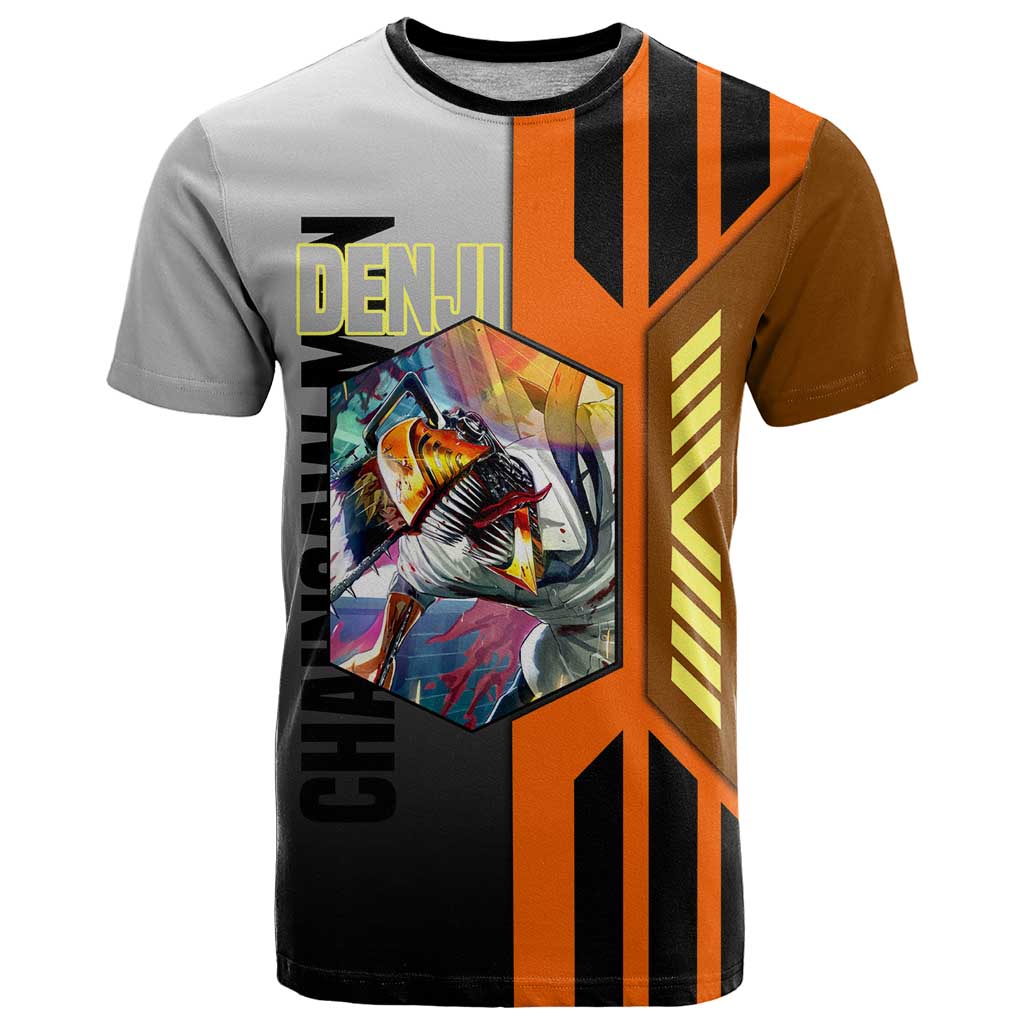 Denji from Chainsaw Man T Shirt with Energetic Posing and Chainsaw Demon Design - The Mazicc