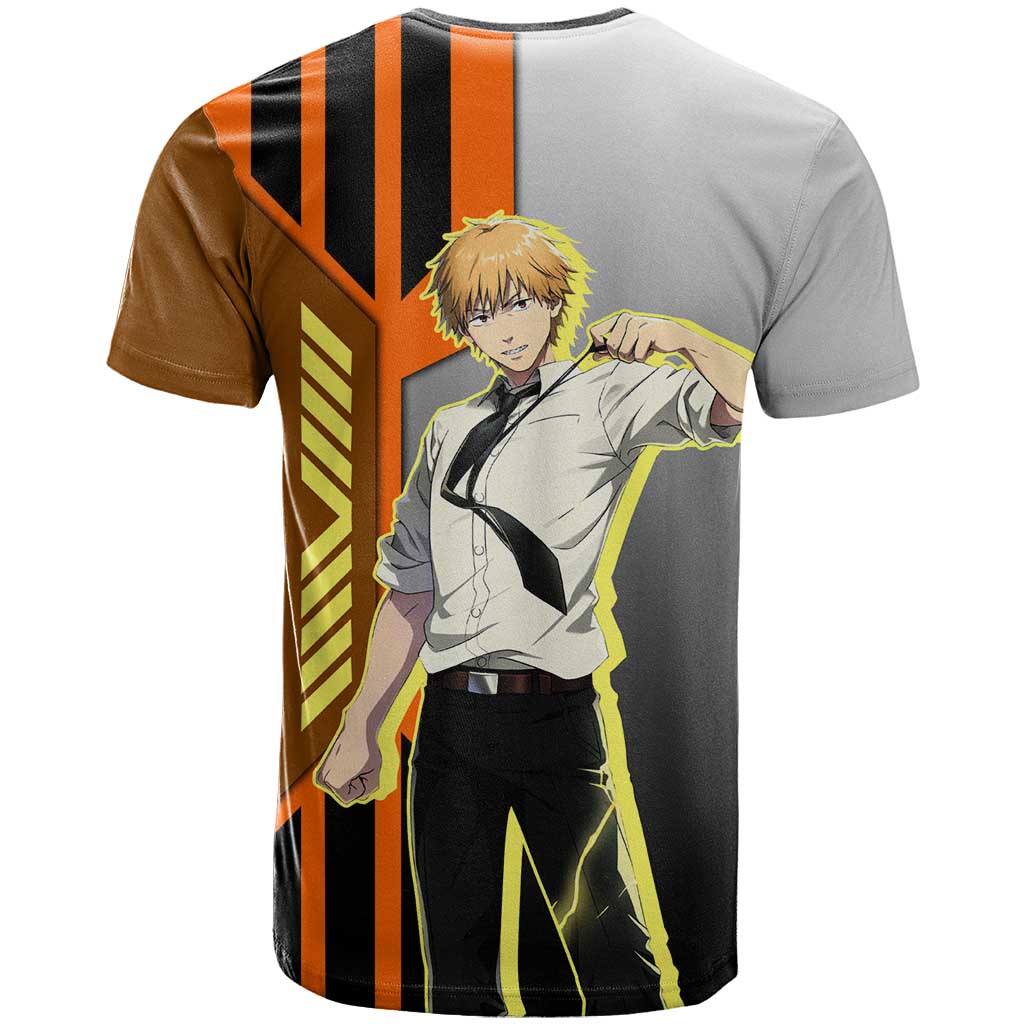 Denji from Chainsaw Man T Shirt with Energetic Posing and Chainsaw Demon Design - The Mazicc