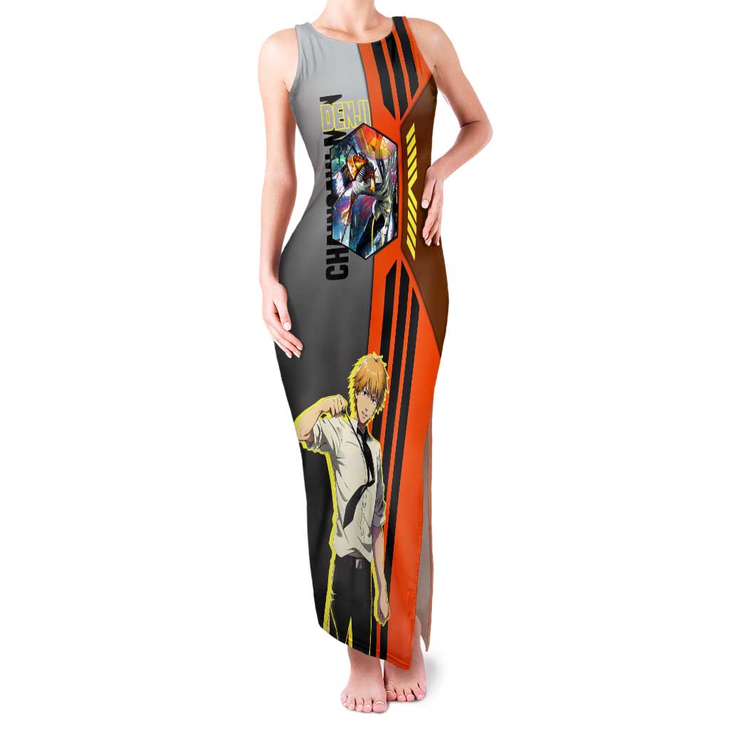Denji from Chainsaw Man Tank Maxi Dress with Energetic Posing and Chainsaw Demon Design - The Mazicc