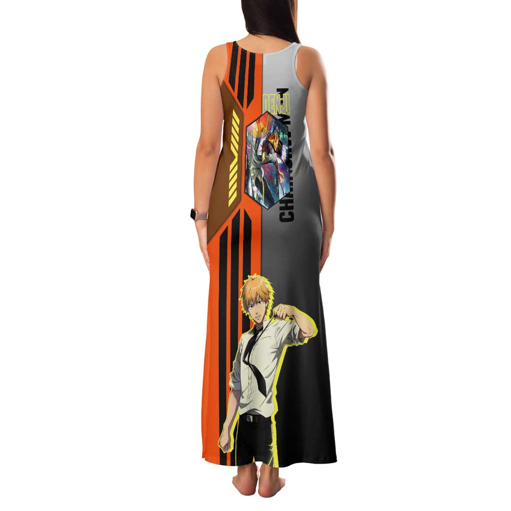 Denji from Chainsaw Man Tank Maxi Dress with Energetic Posing and Chainsaw Demon Design - The Mazicc