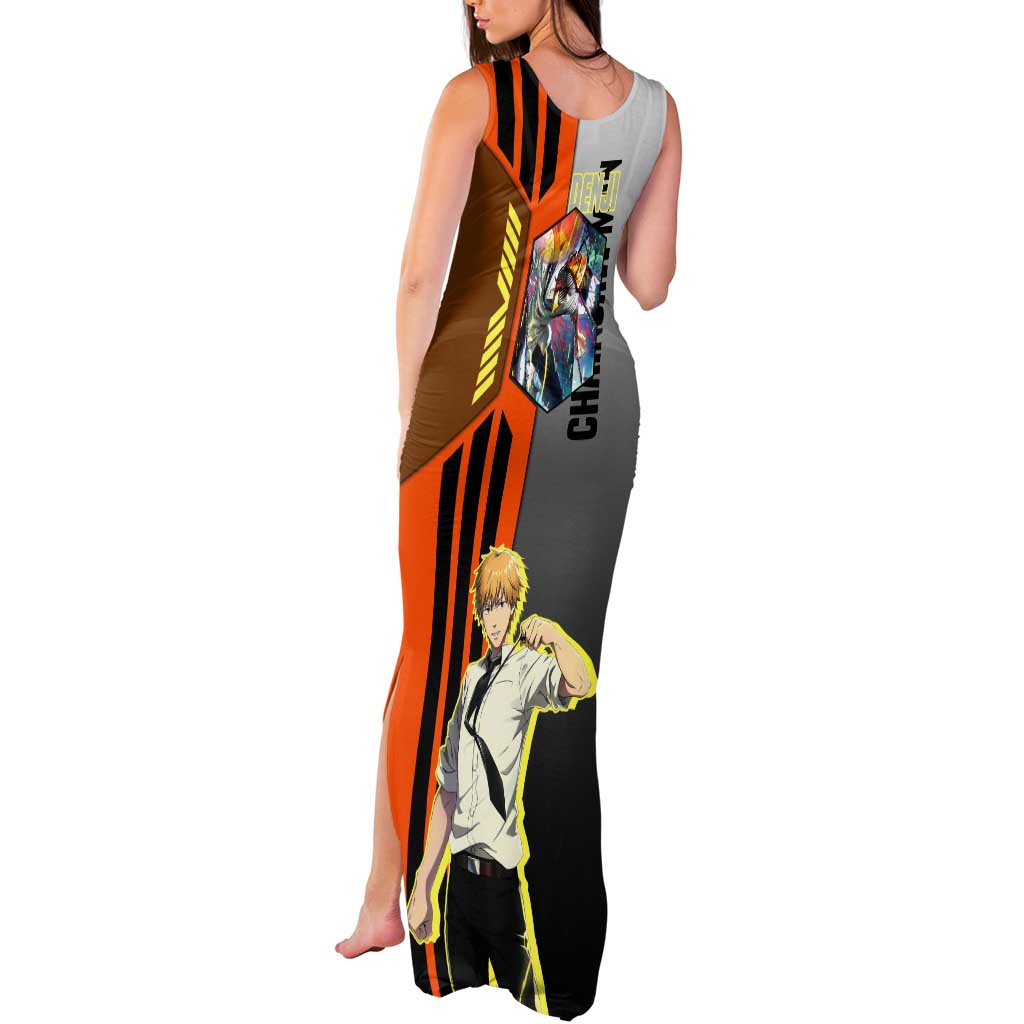 Denji from Chainsaw Man Tank Maxi Dress with Energetic Posing and Chainsaw Demon Design - The Mazicc