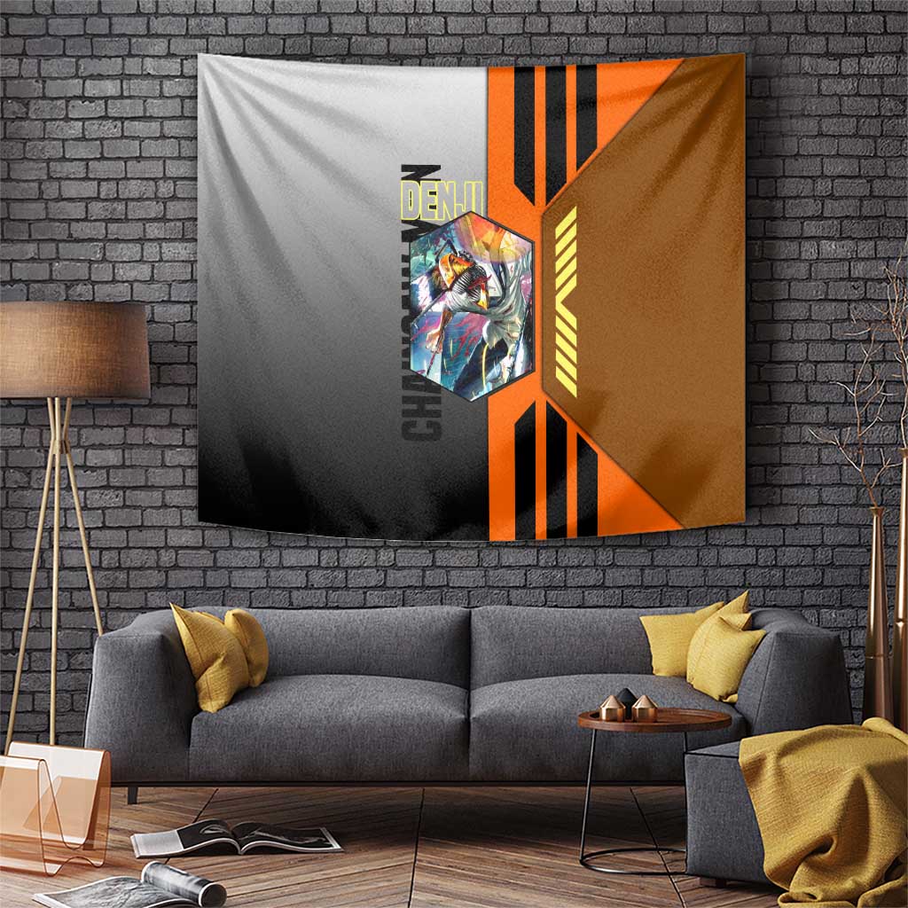 Denji from Chainsaw Man Tapestry with Energetic Posing and Chainsaw Demon Design - The Mazicc