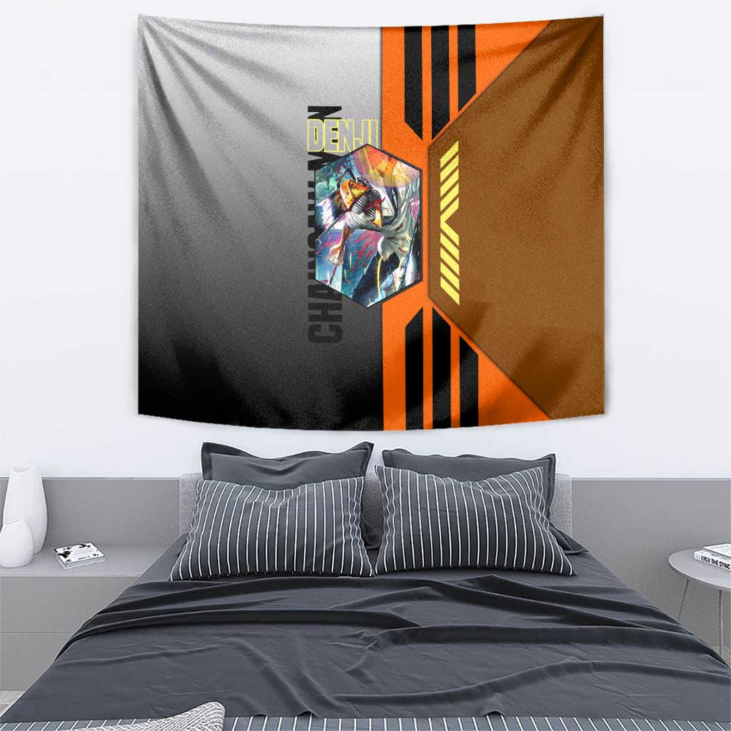 Denji from Chainsaw Man Tapestry with Energetic Posing and Chainsaw Demon Design - The Mazicc