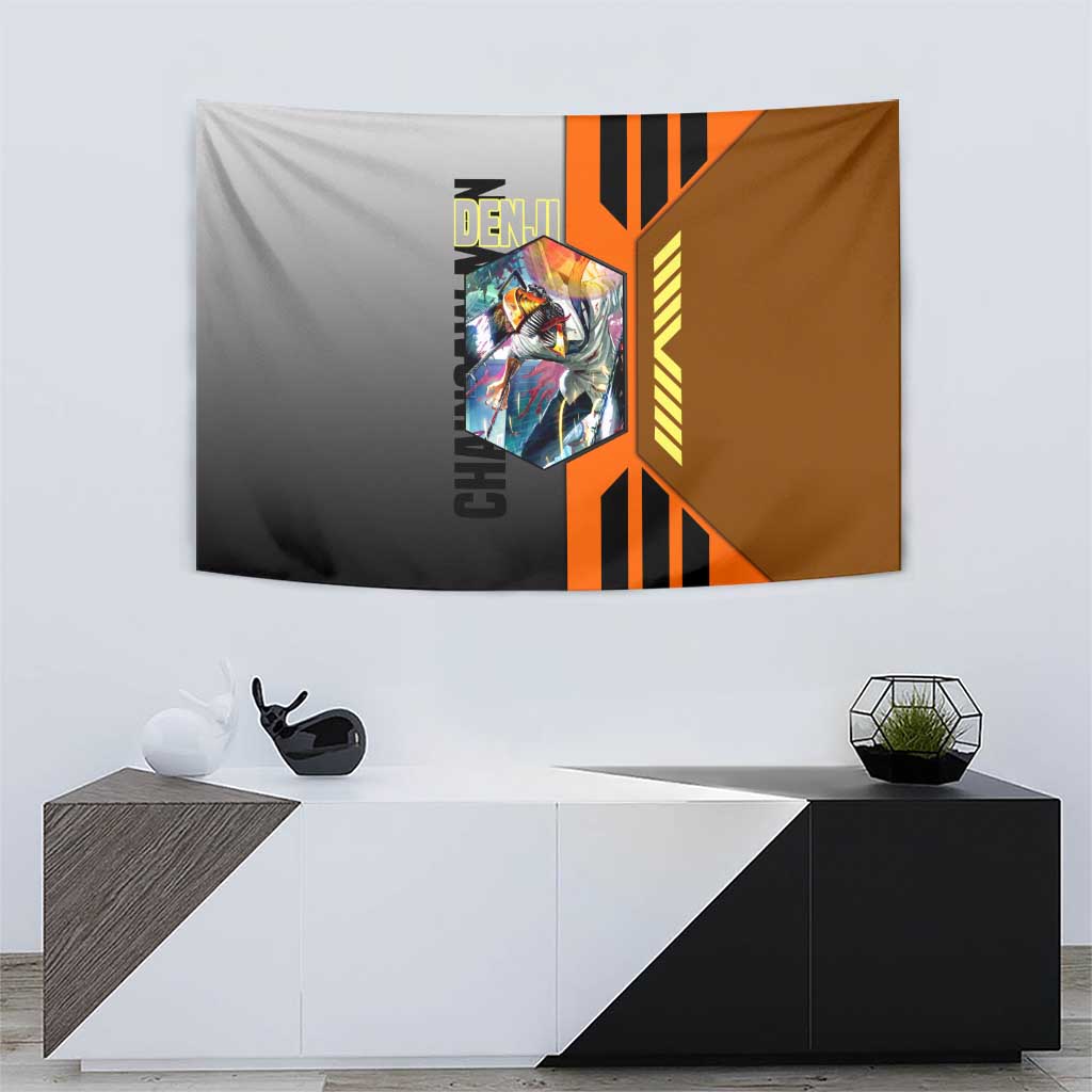 Denji from Chainsaw Man Tapestry with Energetic Posing and Chainsaw Demon Design - The Mazicc