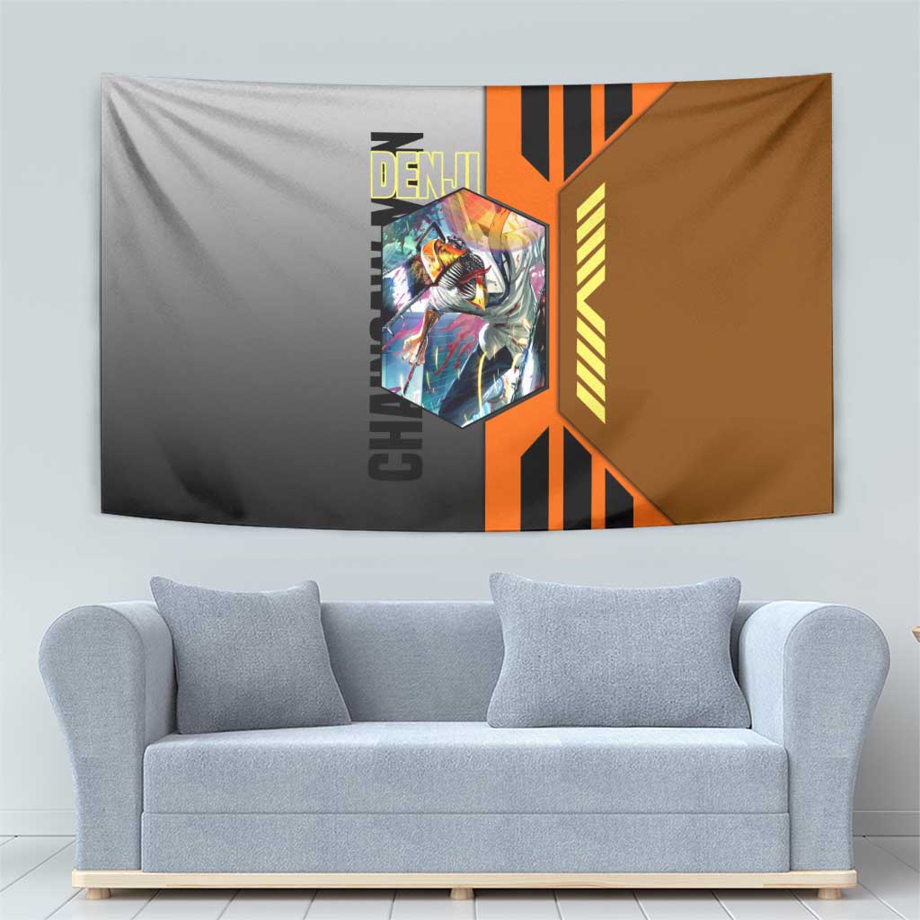 Denji from Chainsaw Man Tapestry with Energetic Posing and Chainsaw Demon Design - The Mazicc