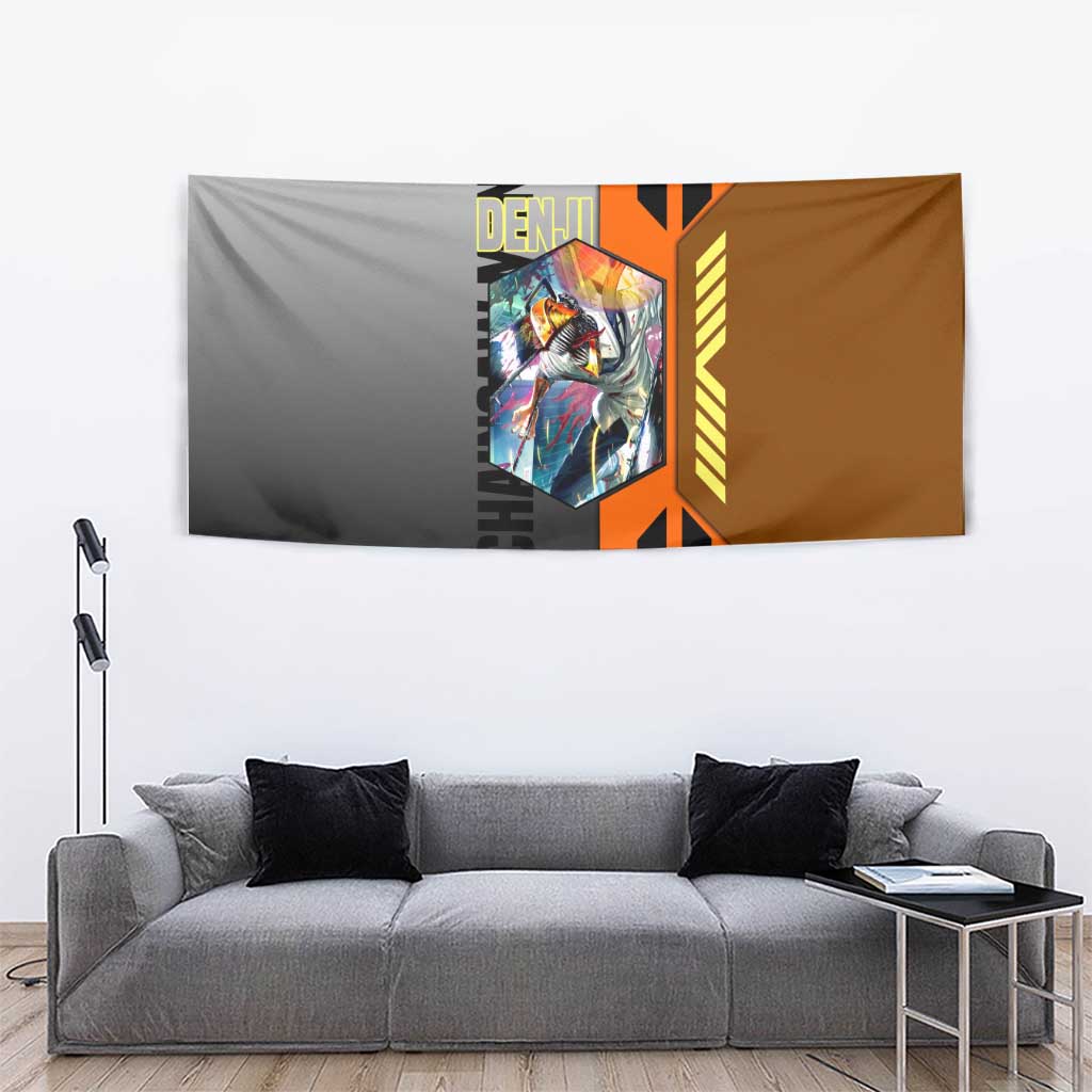 Denji from Chainsaw Man Tapestry with Energetic Posing and Chainsaw Demon Design - The Mazicc