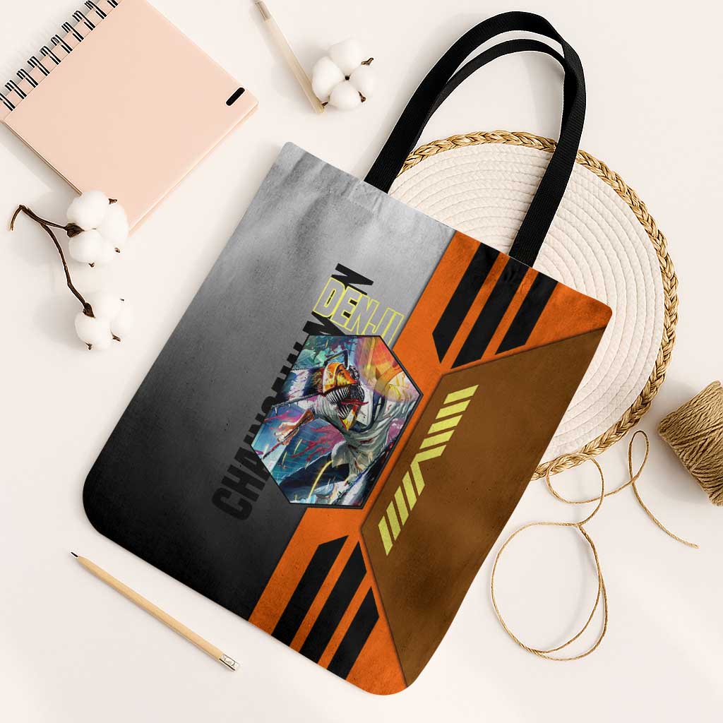 Denji from Chainsaw Man Tote Bag with Energetic Posing and Chainsaw Demon Design - The Mazicc