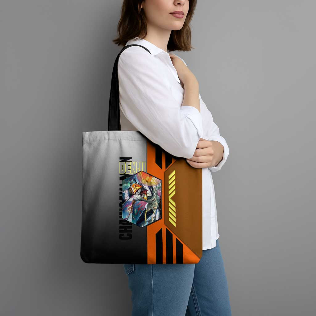Denji from Chainsaw Man Tote Bag with Energetic Posing and Chainsaw Demon Design - The Mazicc