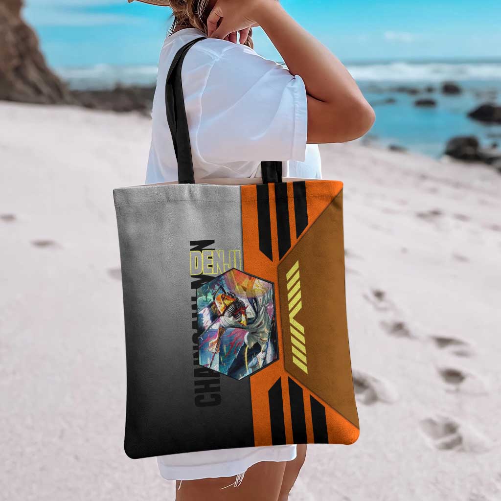 Denji from Chainsaw Man Tote Bag with Energetic Posing and Chainsaw Demon Design - The Mazicc