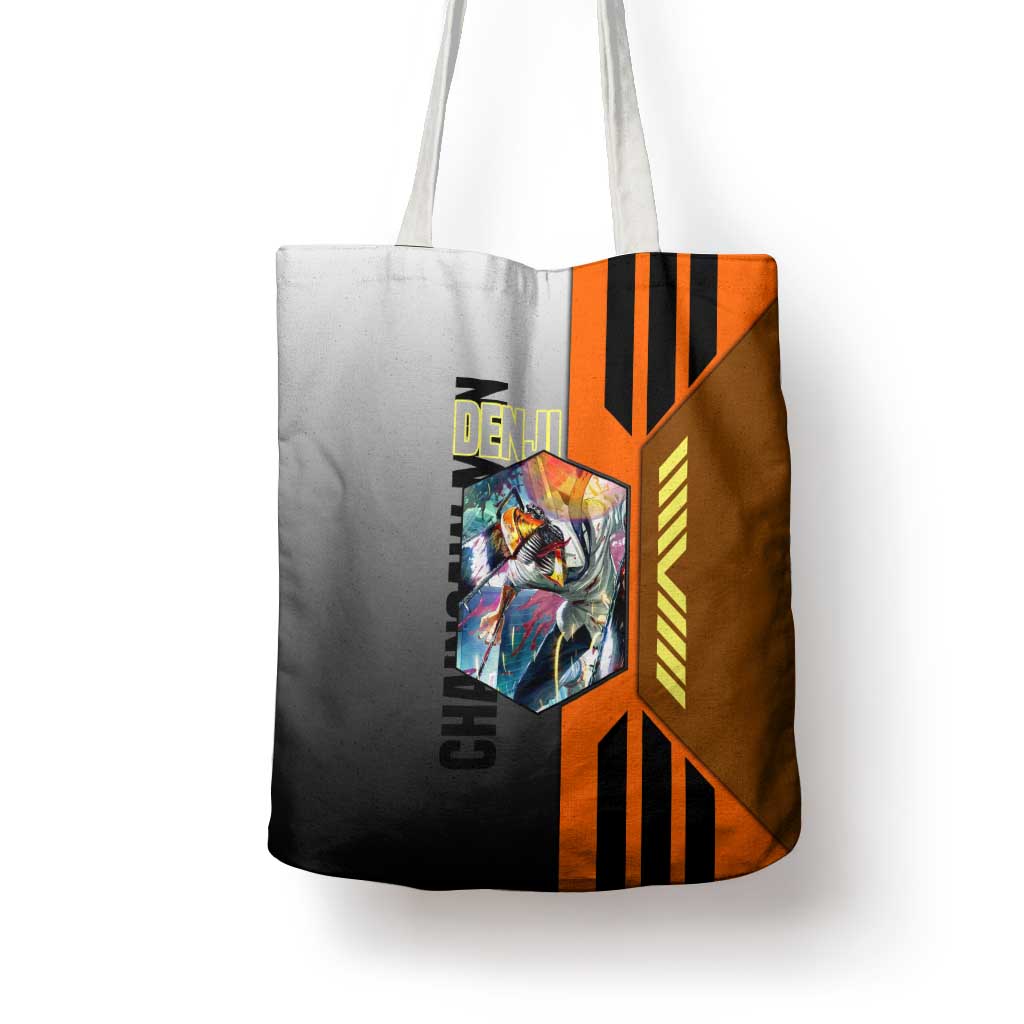 Denji from Chainsaw Man Tote Bag with Energetic Posing and Chainsaw Demon Design - The Mazicc