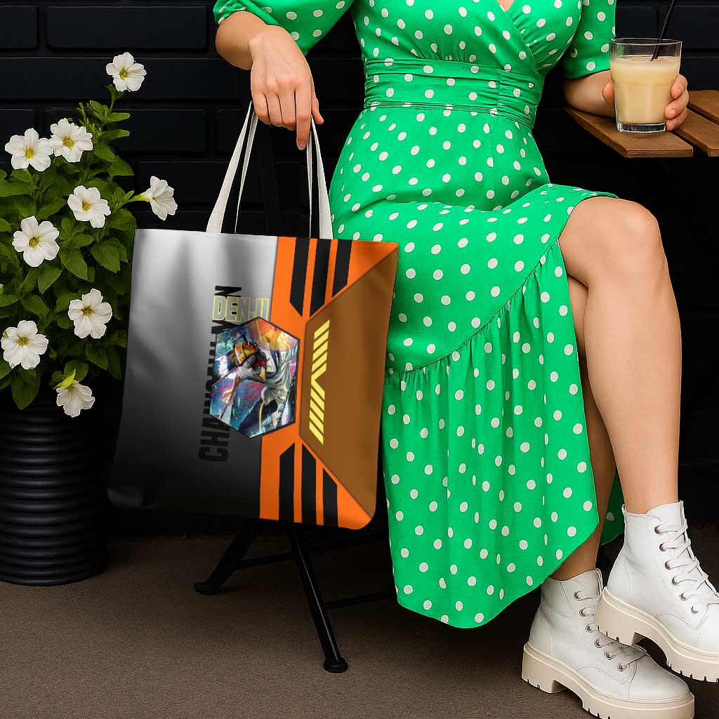 Denji from Chainsaw Man Tote Bag with Energetic Posing and Chainsaw Demon Design - The Mazicc