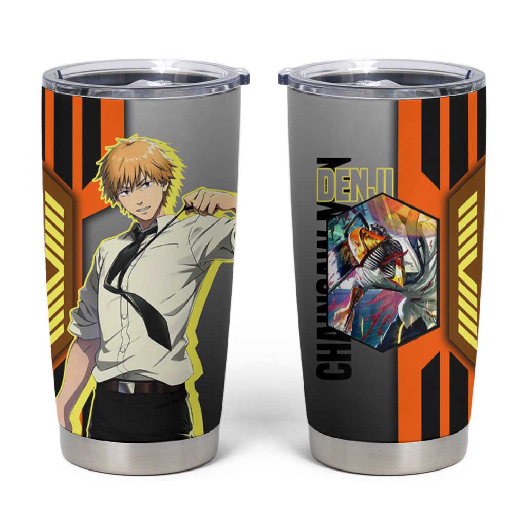 Denji from Chainsaw Man Tumbler Cup with Energetic Posing and Chainsaw Demon Design - The Mazicc